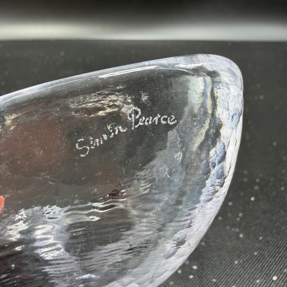 Simon Pearce Hand Blown Glass Heart Bowl Clear Textured Crystal Signed 5 Inch - Picture 5 of 12